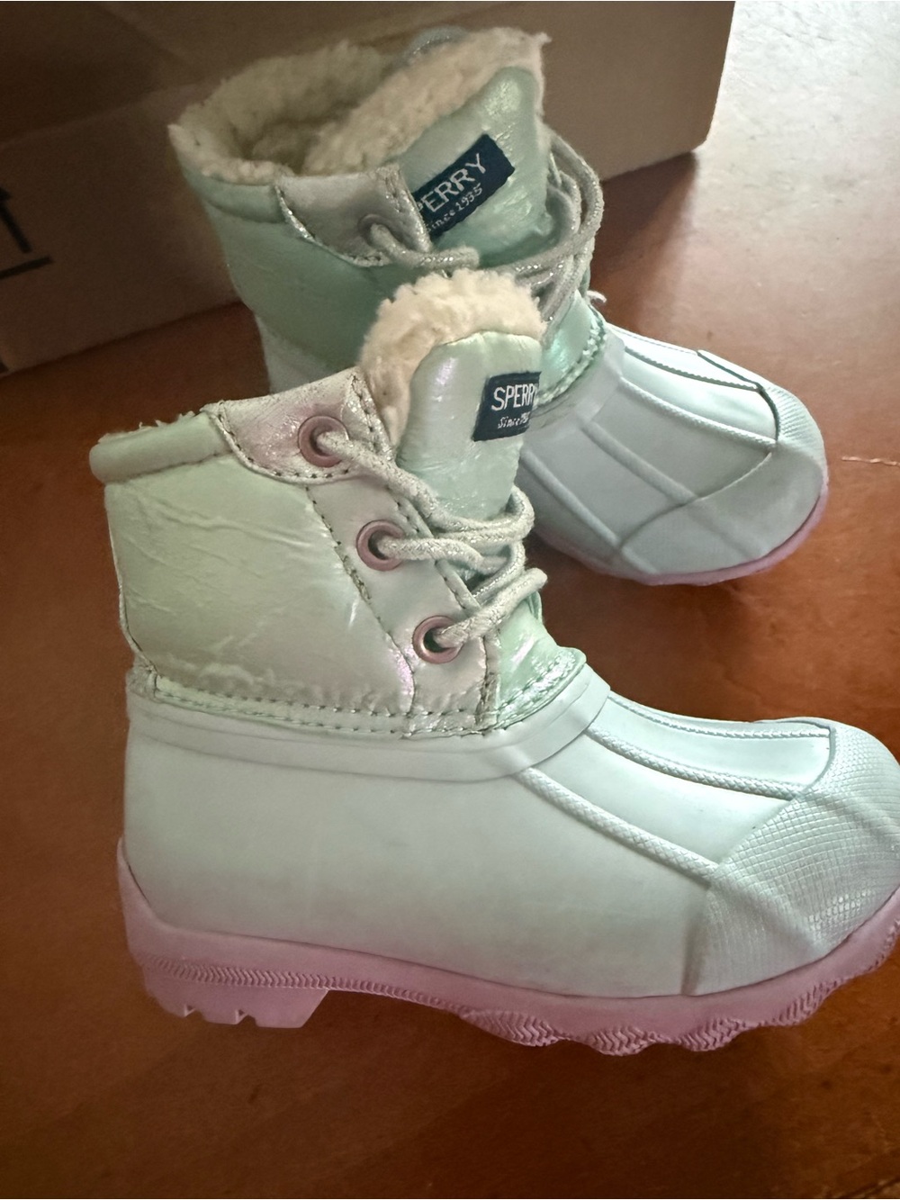 Sperry Kids Mint Green and Pink Winter Rain Boots